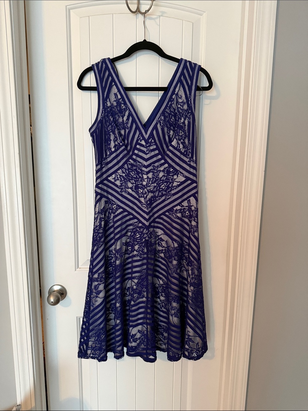 Tadashi Shoji Royal Blue Lace V-Neck Fit-and-Flare Dress